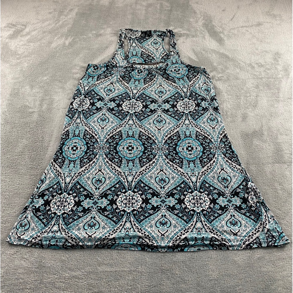 Cynthia Rowley Womens Blue Black Medallion Paisley Racerback Mini Dress Tunic‎ S